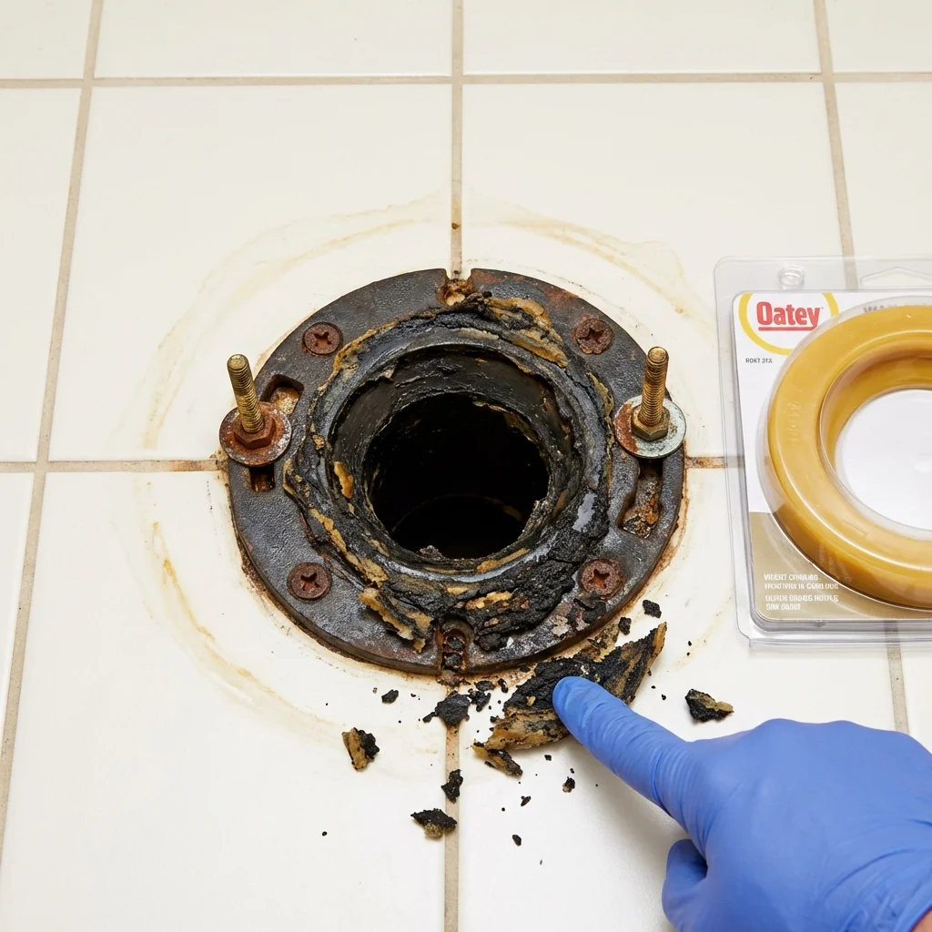 Failed wax ring showing water seepage at the base of a toilet in a Milton, WV home