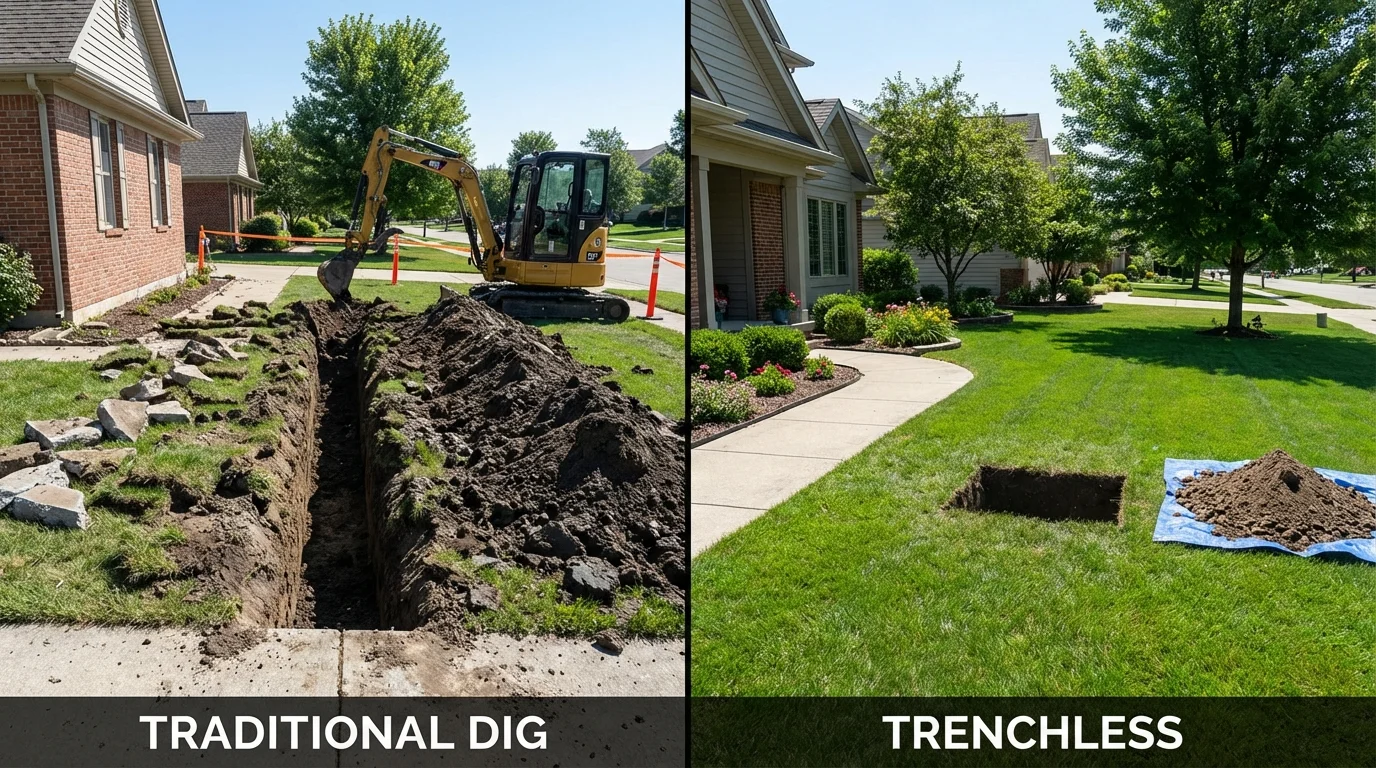 Trenchless sewer repair with minimal yard damage versus traditional excavation in Milton, WV